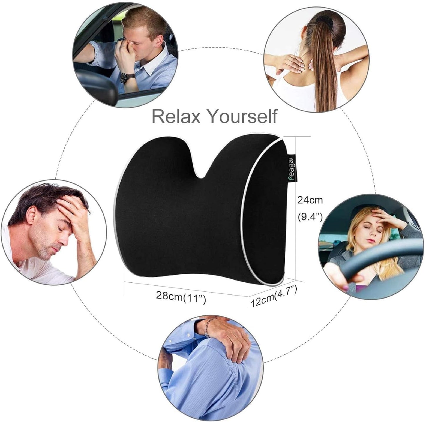 Coussin Appui-Tête en Mousse à Mémoire pour Voiture - Confort Optimal pour Longs Trajets, Noir