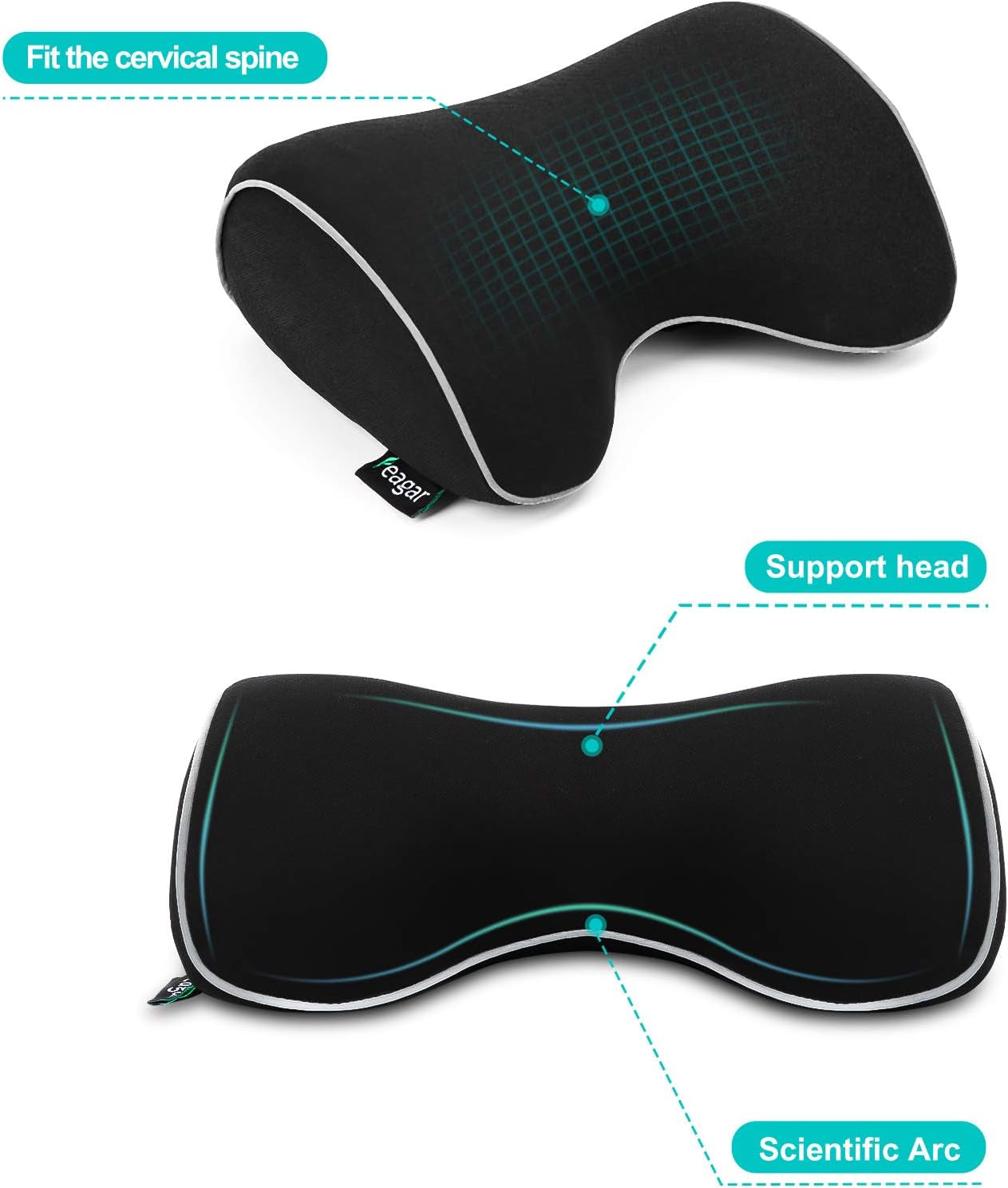 Coussin Appui-Tête en Mousse à Mémoire pour Voiture - Confort Optimal pour Longs Trajets, Noir