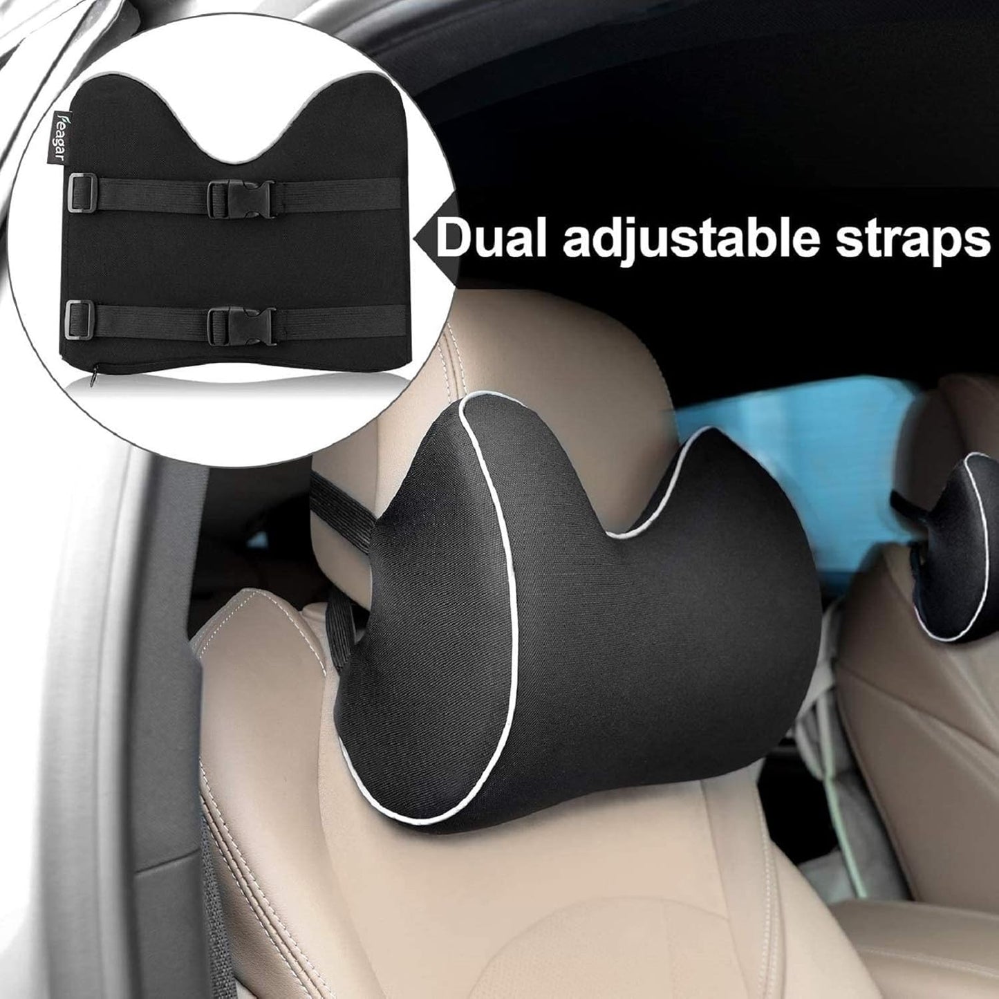 Coussin Appui-Tête en Mousse à Mémoire pour Voiture - Confort Optimal pour Longs Trajets, Noir