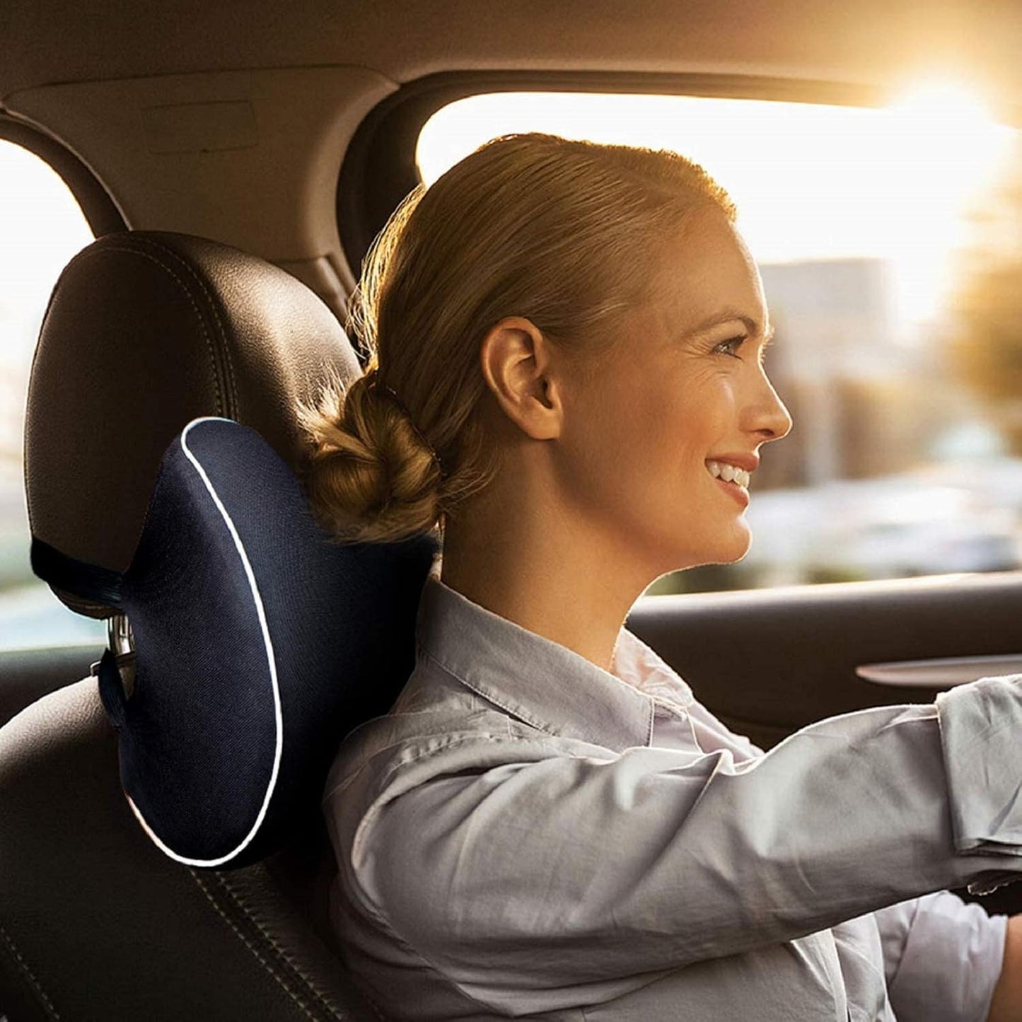 Coussin Appui-Tête en Mousse à Mémoire pour Voiture - Confort Optimal pour Longs Trajets, Noir